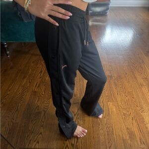 Puma Black Track Pants with Rose Gold Logo and Snap Sides